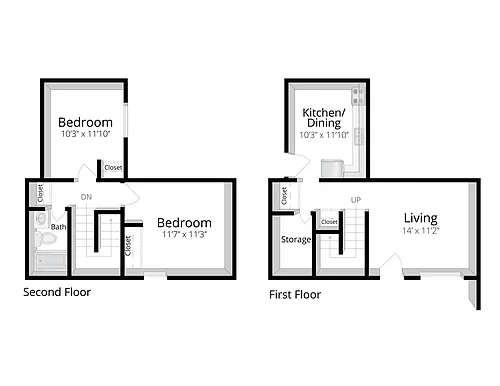 Floor plan Two Bedroom One Bath