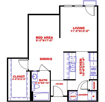 Floor plan Studio 0x1 558-882 SF