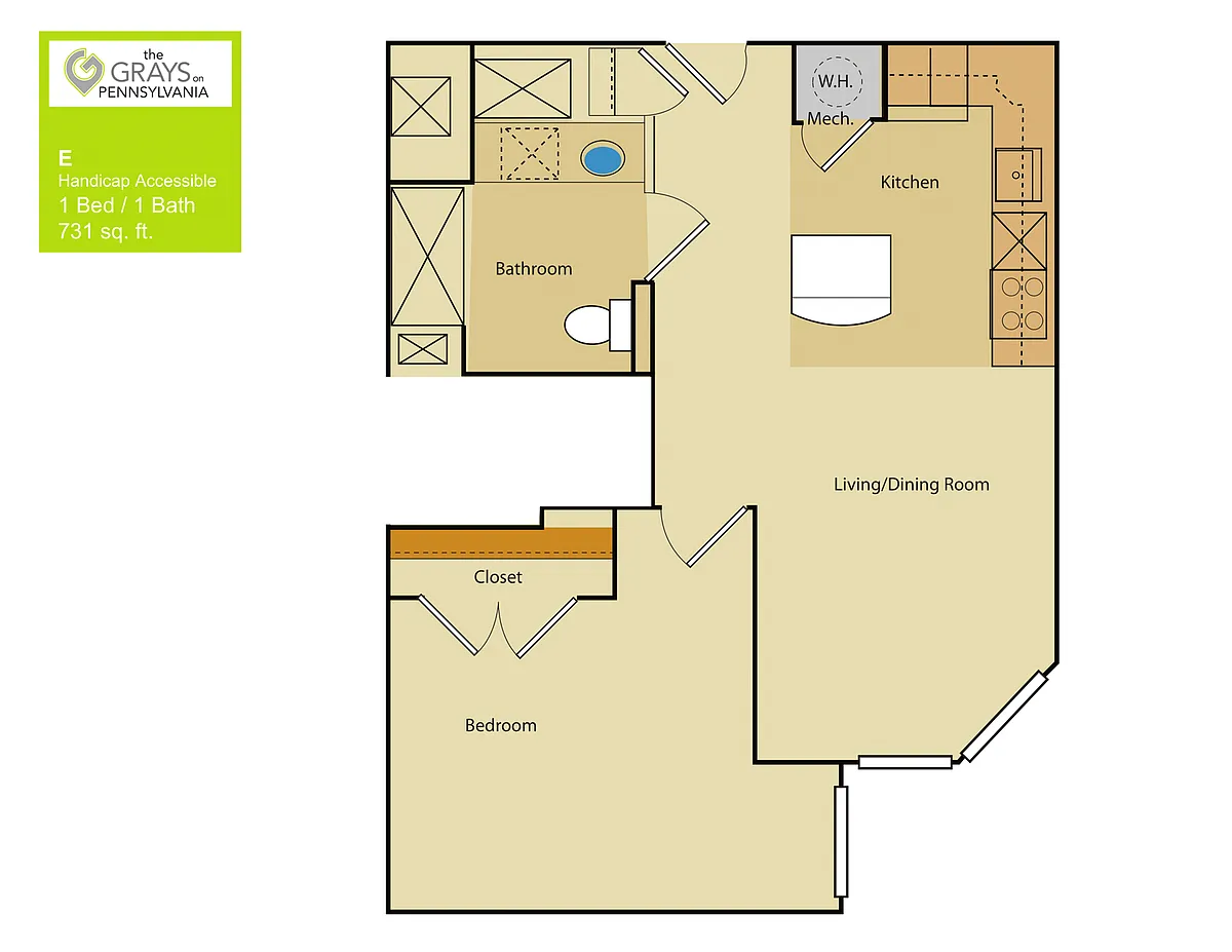 Floor plan 1 Bed/1 Bath (ADA7)