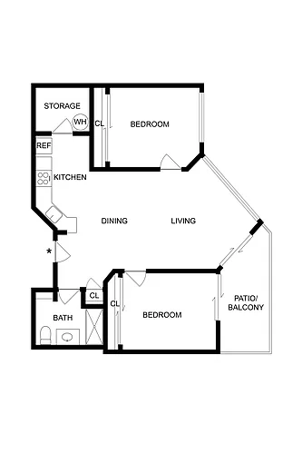 Floor plan 2 Beds 1 Bath (21A)