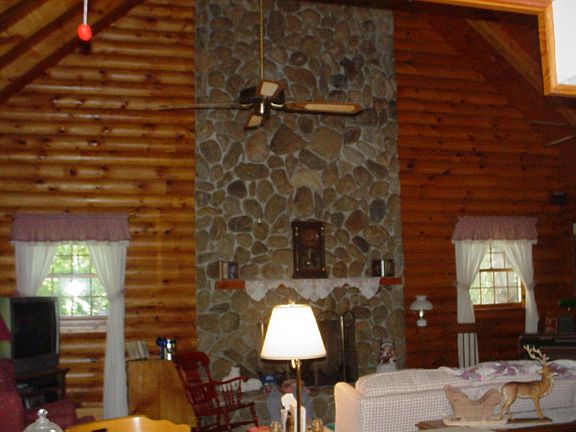 20 Ft Ceilings,River Rock Fireplace