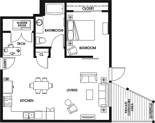Floor plan 1 Bed/1 Bath Den-A2A_P
