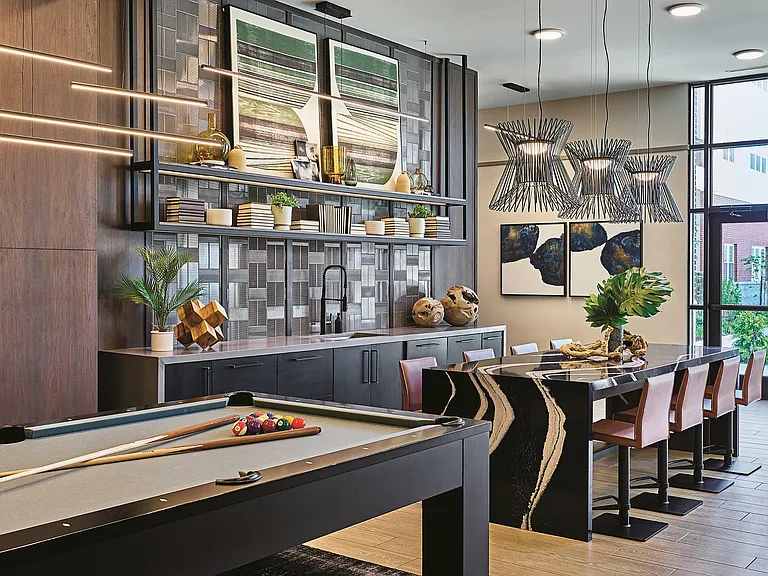 Explore this stylish entertainment lounge, perfect for social gatherings and relaxation.