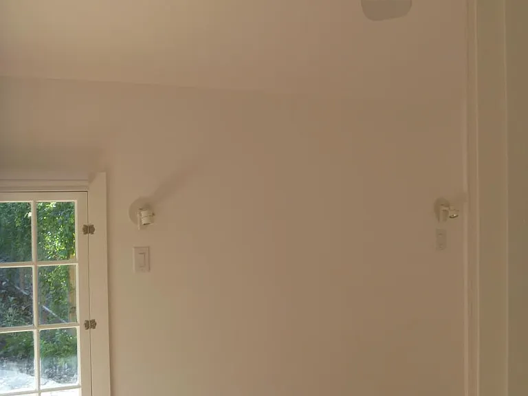 Bedroom south wall, windows and spot lights