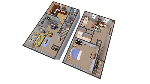 Floor plan 2 BR with Den Townhome