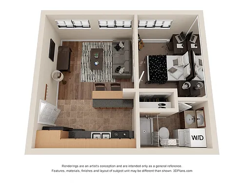 Floor plan 1 Bed Ground Floor; Compact + Designer Kitchen