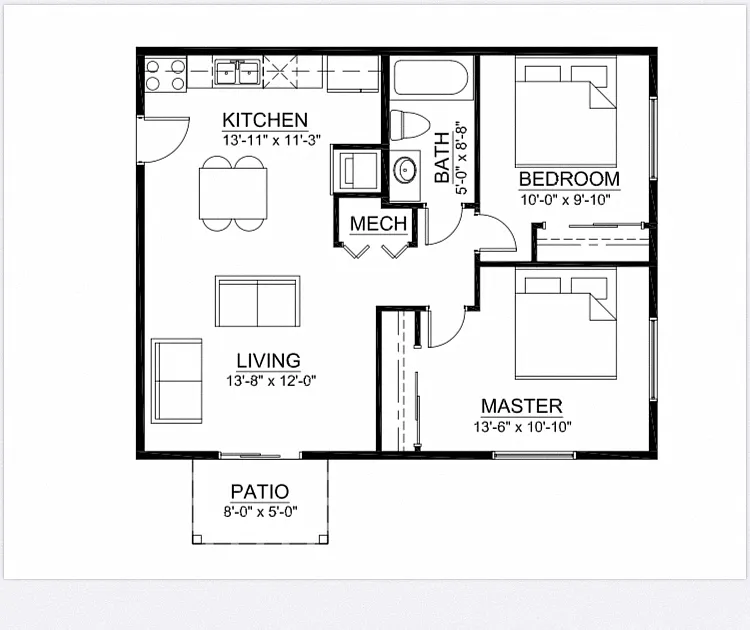 Floor plan 2 Bed 1 Bath