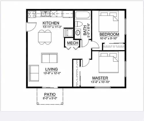 Floor plan 2 Bed 1 Bath