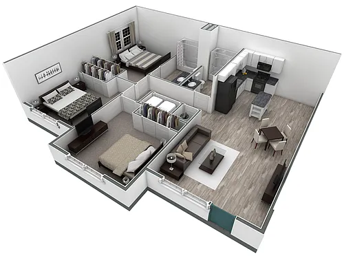 Floor plan 3-2 BR Retreat Courtyard