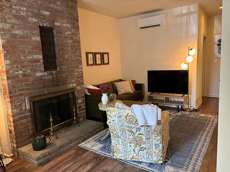 Living area and fireplace