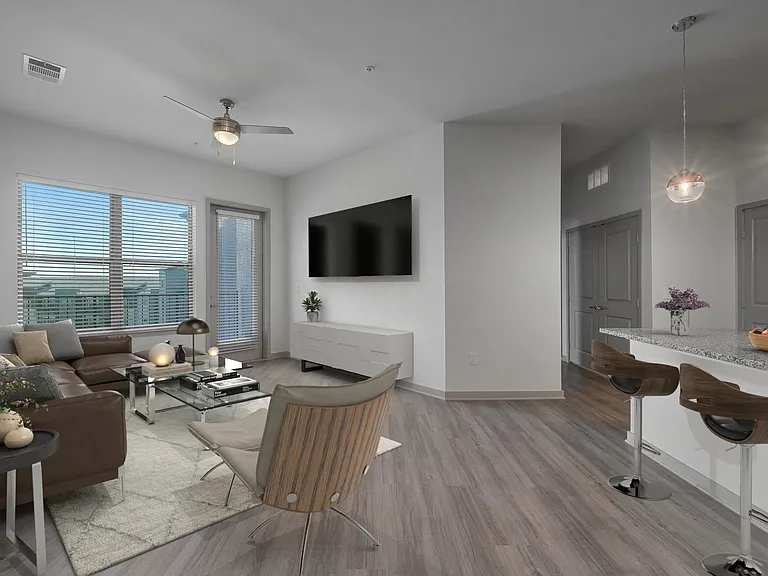 Open living space and kitchen