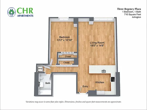 Floor plan 1 Bed/1 Bath with Large Living Room