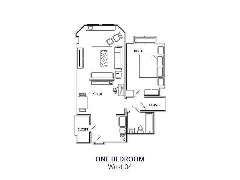 Floor plan One Bedroom One Bath West 04
