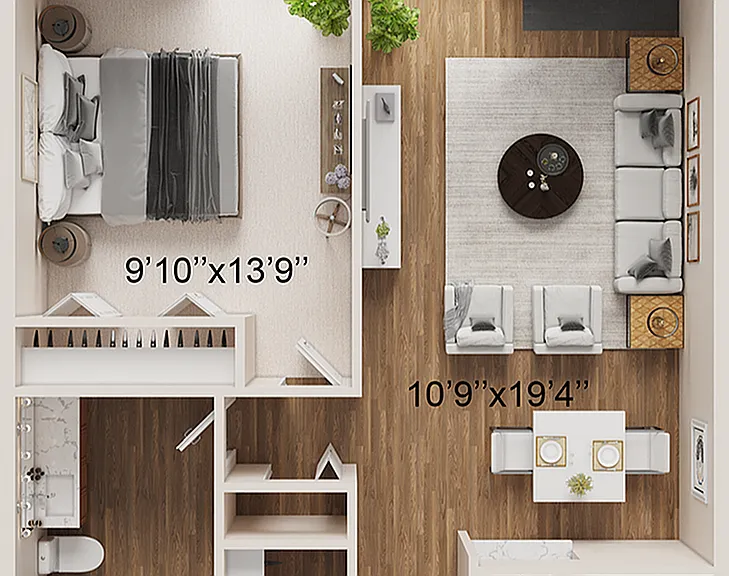 1 BR x 1 BA - Tower Floorplan - Classic 1 BR x 1 BA - Tower Floorplan - Classic
