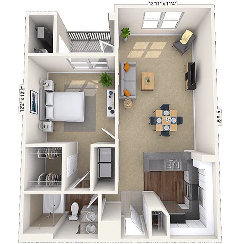 Floor plan Traditional 1x1 674-735 SF