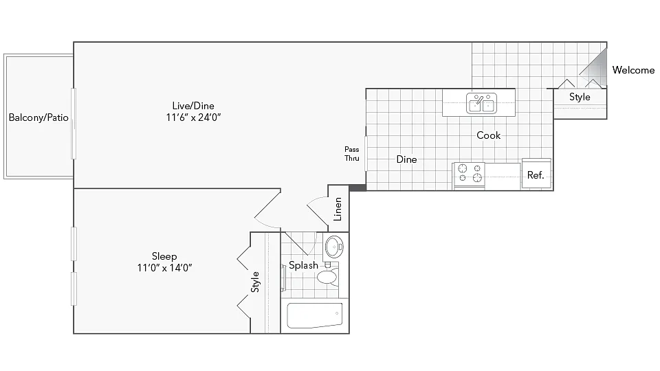 Floor plan Des Plaines South - 1x1