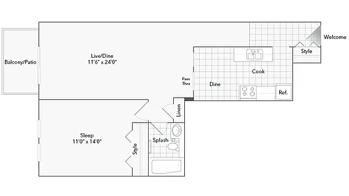 Floor plan Des Plaines South - 1x1
