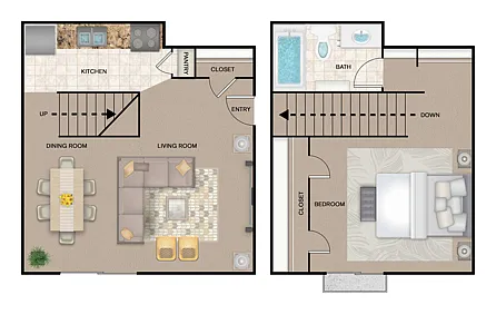 Floor plan 1X1 Townhouse 50SA