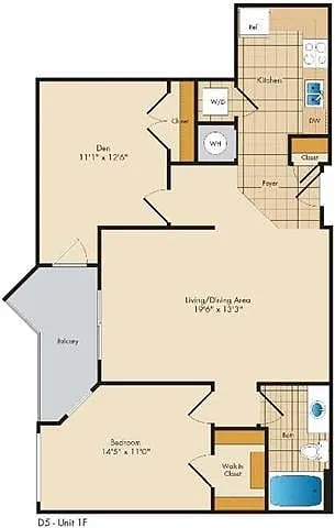 Floor plan One Bedroom/One Bath and Den - 1F