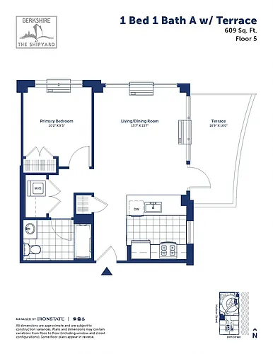 Floor plan 1 Bed 1 Bath A w/ Terrace