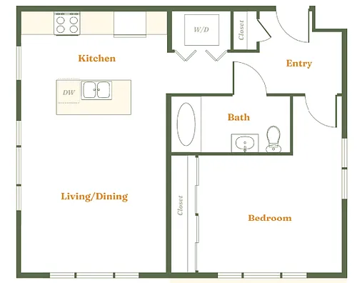Floor plan 1 Bedroom 1 Bath (A)