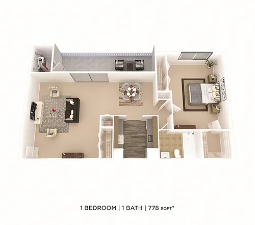 Floor plan One Bedroom - 778 sqft
