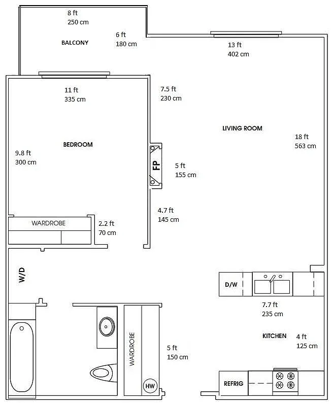 Floor plan 1 Bed Square