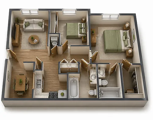 Floor plan 2 Bedroom 2 Bath