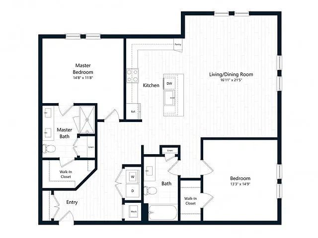 Floor plan Two Bedroom Two Bath (1413 SF)