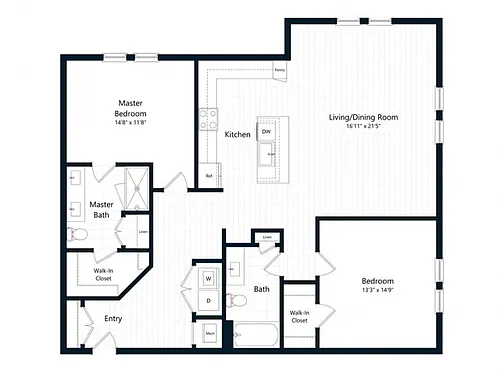Floor plan Two Bedroom Two Bath (1413 SF)