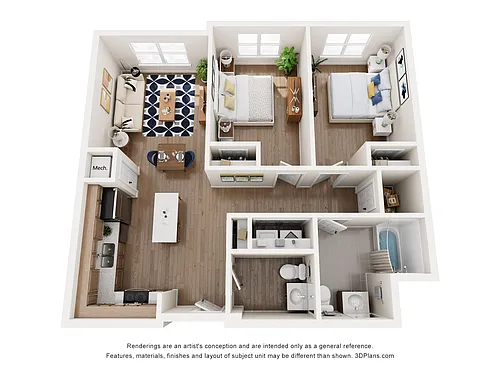 Floor plan 2 Bedroom - Hickory Hope A