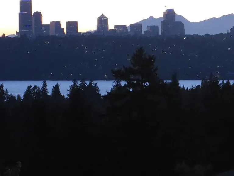 View of Seattle skyline and Lake Washington (using telephoto