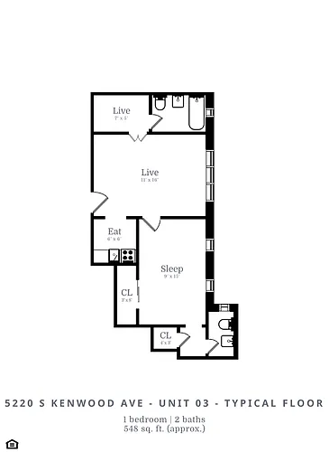 Floor plan 1 Bed | 1.5 Bath (B3)