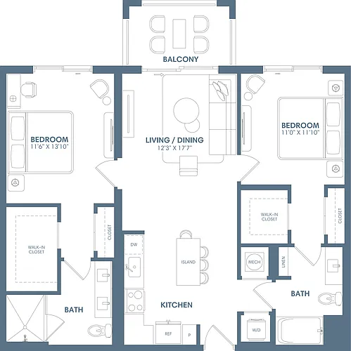 Floor plan 2 Bed /2 Bath-B1