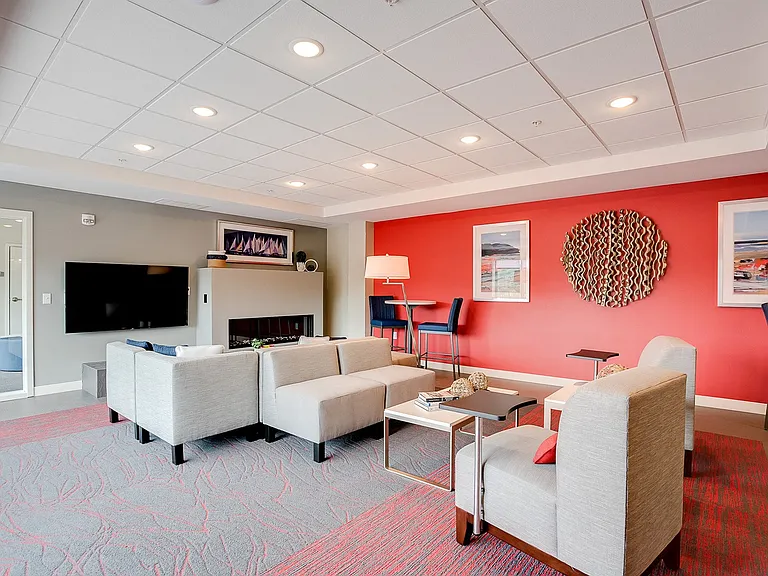 Community Room with Seating, TV and Fireplace