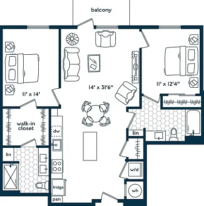 Two Bedroom Two Bath (1097 SF) Two Bedroom Two Bath (1097 SF)