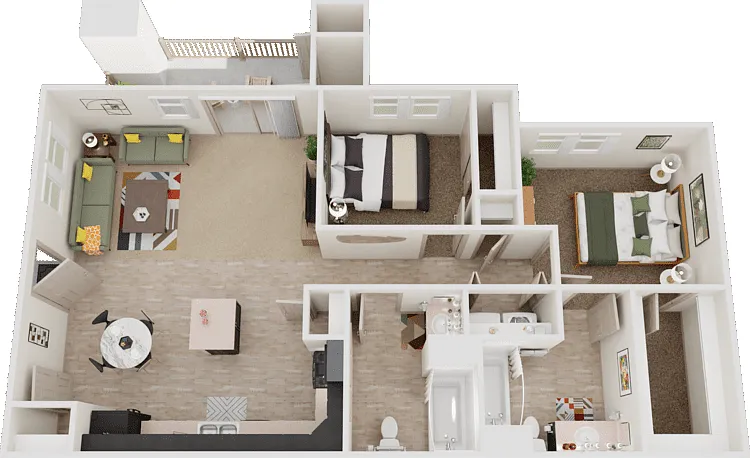 2 Bed 2 Bath Downstairs Floorplan Diagram