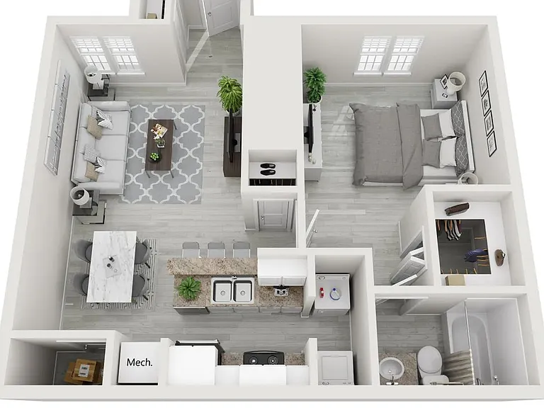 A 3D floor plan rendering of The Ambrey.