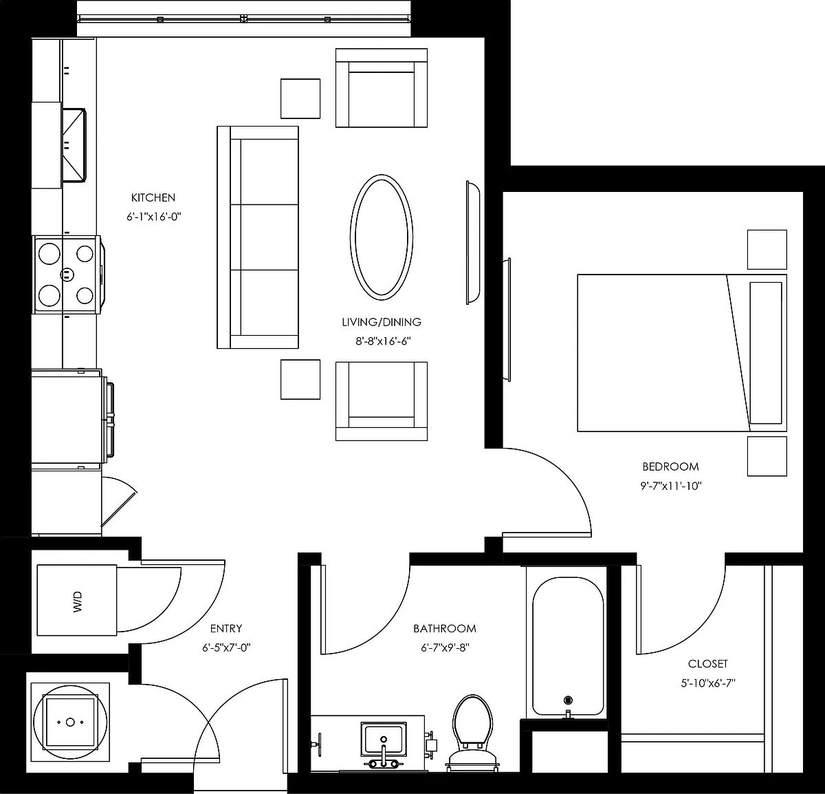 Floor plan J2A - Junior One Bedroom Affordable