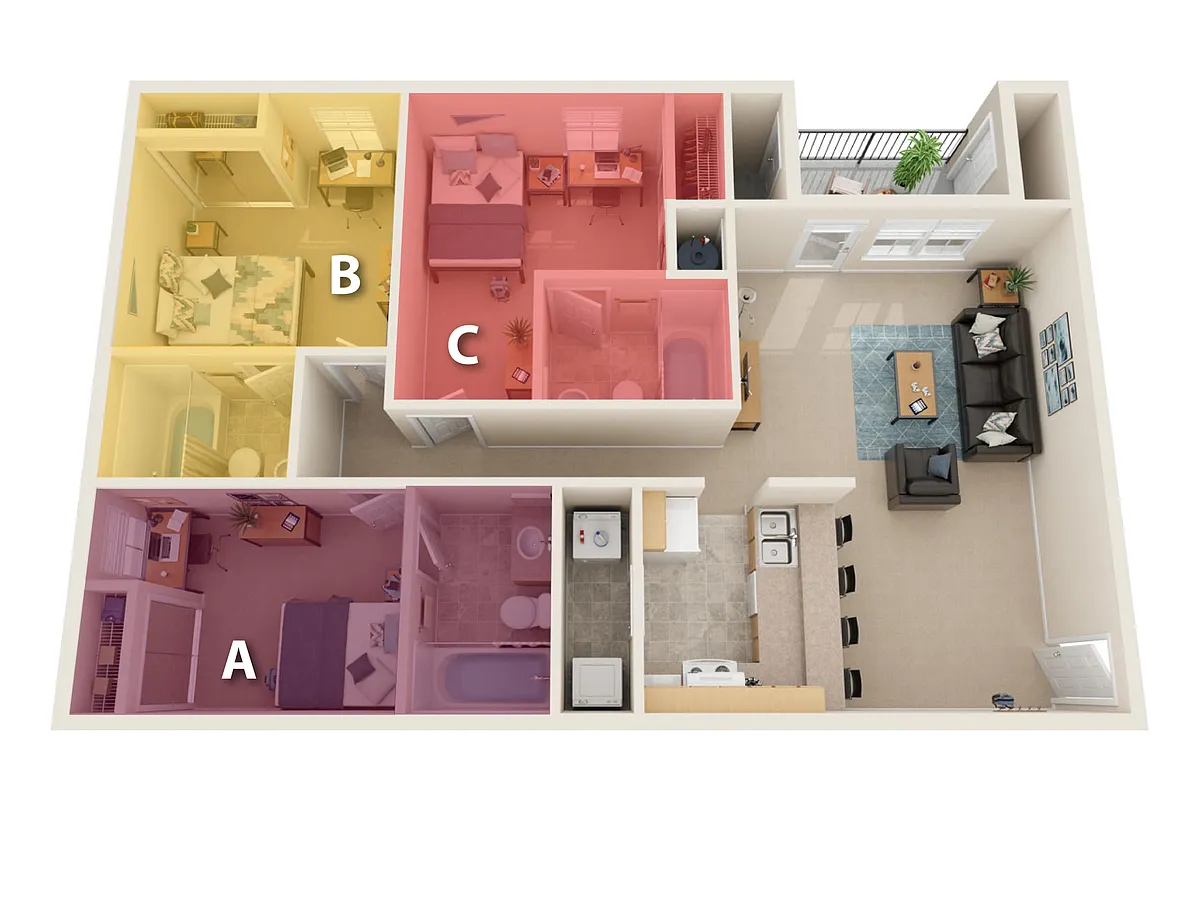 Floor plan By The Bed Pricing - Three Bedroom