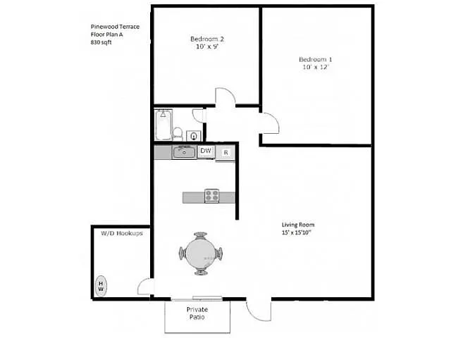 Floor plan 2 bed / 1 bath
