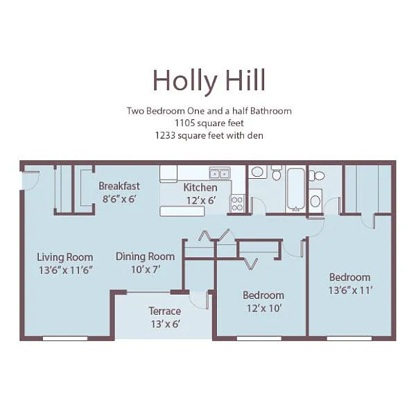 Floor plan Two Bedroom 1.5 Bath