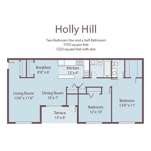 Floor plan Two Bedroom 1.5 Bath