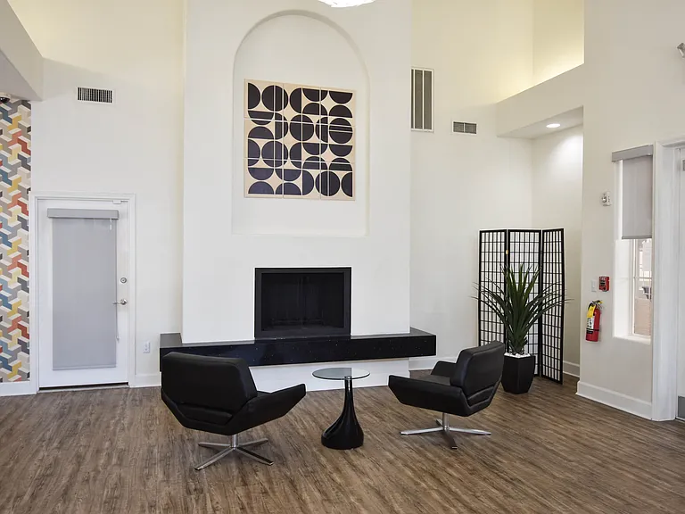 Modern Seating area with fireplace