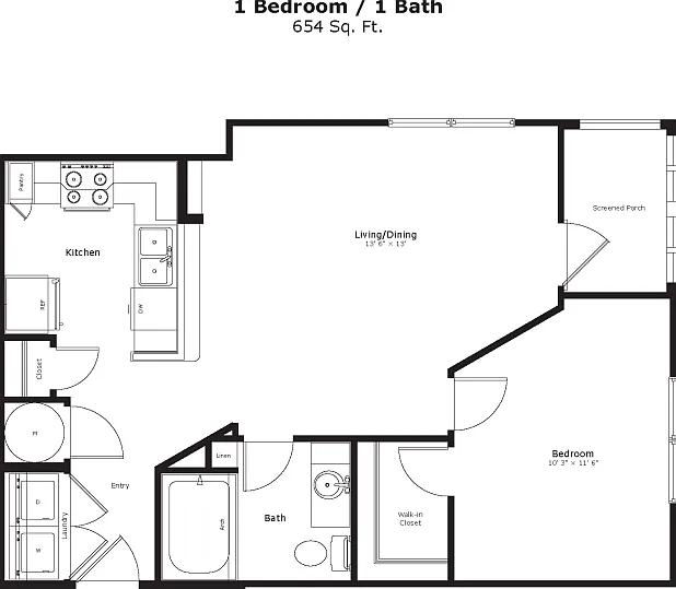 The Ballet: 654 sq. ft. with a screened patio or balcony, spacious walk-in closet, and in-home laundry right at the entry. The Ballet: 654 sq. ft. with a screened patio or balcony, spacious walk-in closet, and in-home laundry right at the entry.