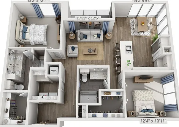 Floor plans are artist's rendering. All dimensions are approximate. Actual product and specifications may vary in dimension or detail. Not all features are available in every apartment. Prices and availability are subject to change. Floor plans are artist