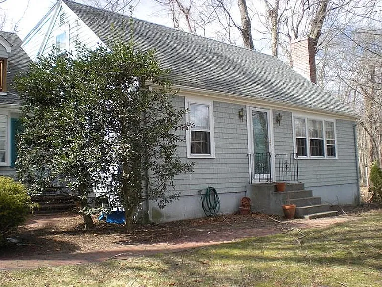 the front view, showing walkway to the front door