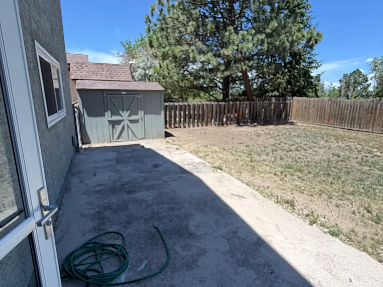 Backyard with storage shed