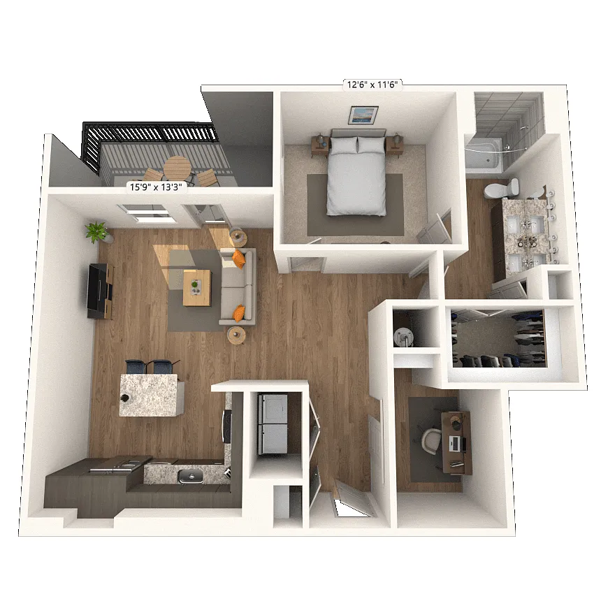 Floor plan A7 1x1 996 SF