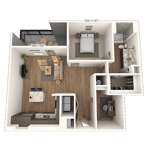 Floor plan A7 1x1 996 SF